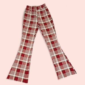 Red Plaid Flared fleece lined leggings